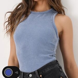 Lulus Essential Update Slate Blue Ribbed Tank Top - Size L
